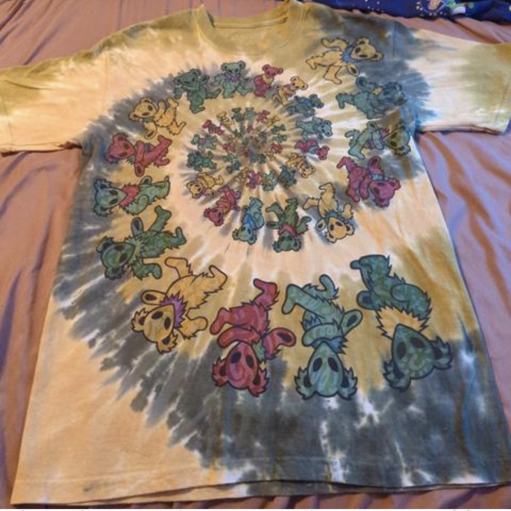 vintage Y2K Liquid Blue grateful Dead glow in the dark tie-dye bear shirt medium